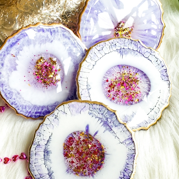 Set of 2, Resin Geode Coaster Set - Picture 5 of 12